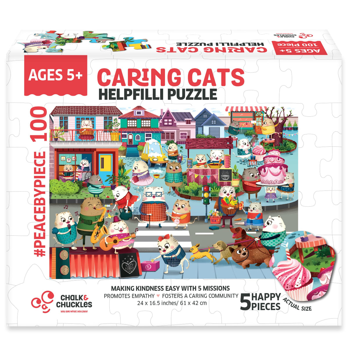 Chalk And Chuckles Helpfilli Cat 100 Piece Jigsaw Puzzle For Kids Ages 48 Years, Fun Kindness Activity With Surprise Pcs, Birt