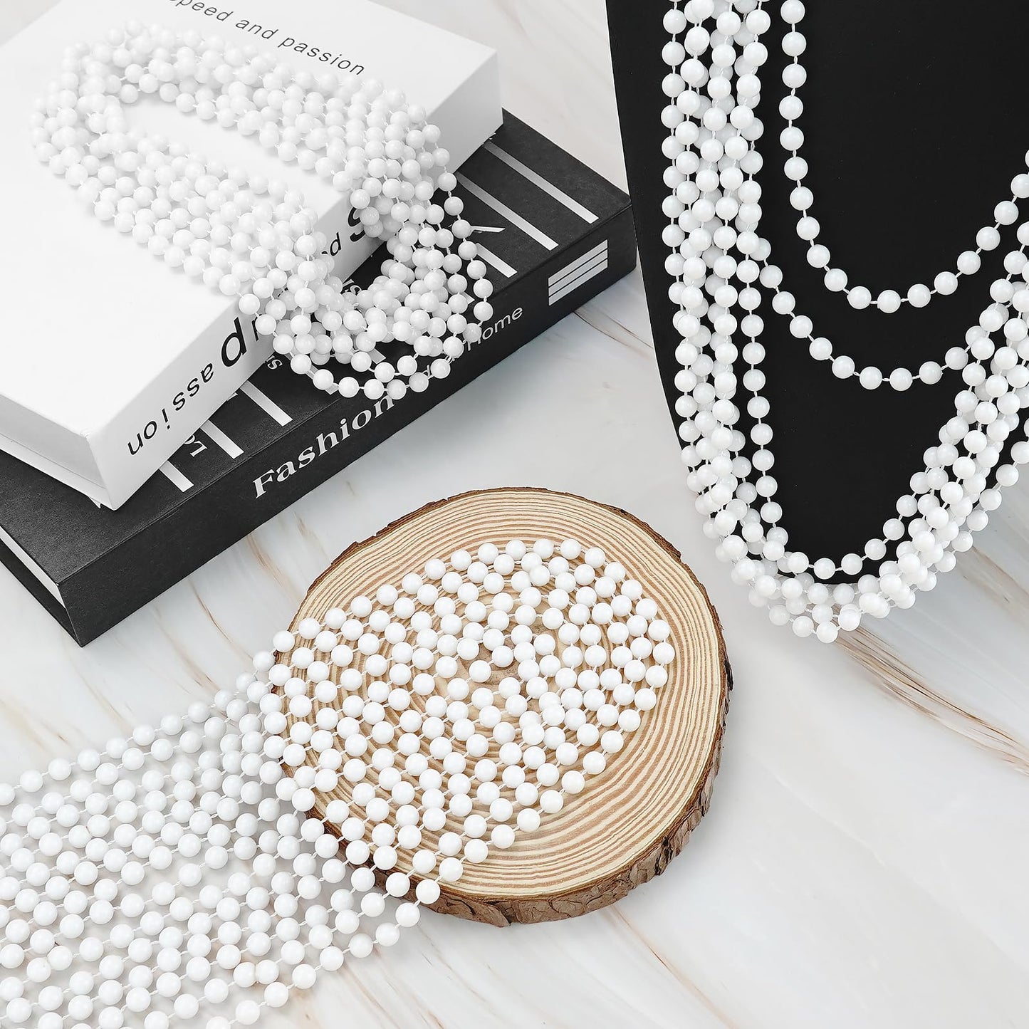 YAXINRUI 144 PCS White Mardi Gras Beads, 33'' White Bead Necklaces Party Costume Necklace Round Parade Throw Beads in Bulk for M