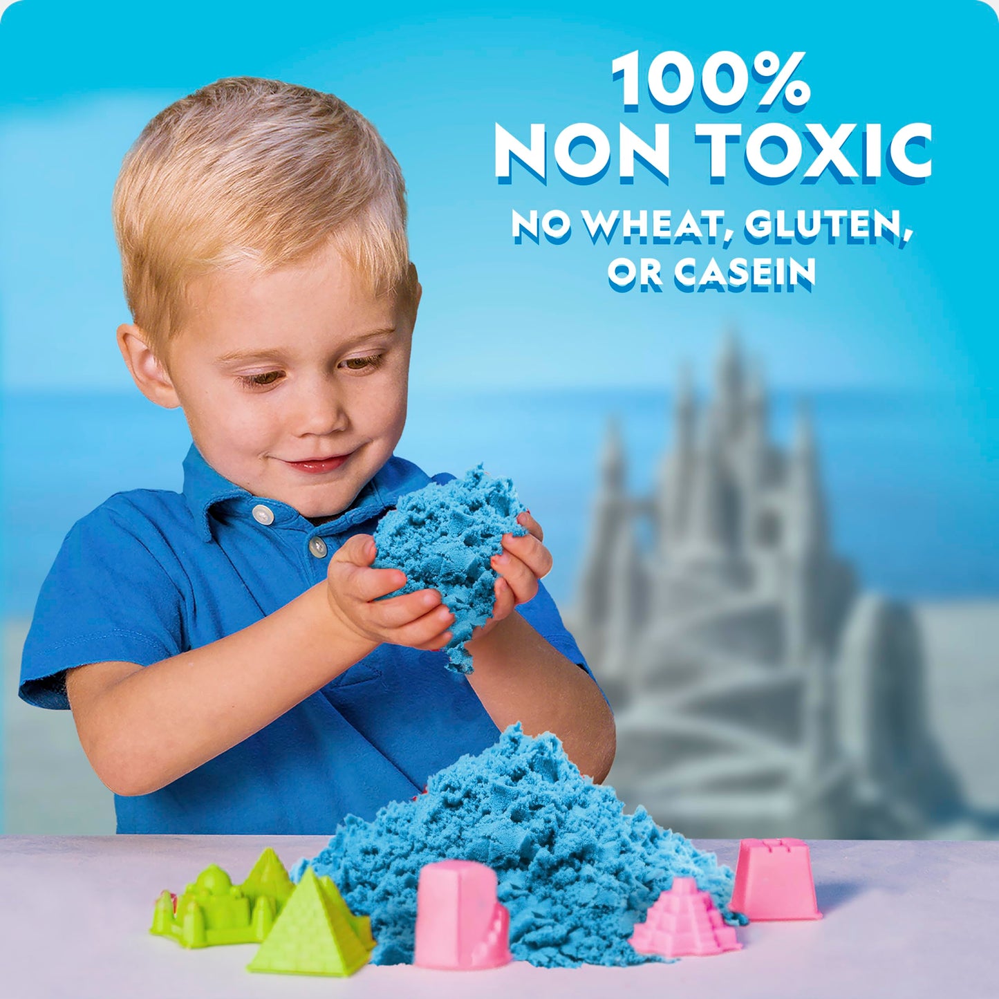 National Geographic Play Sand - 24 Lb Bulk Sand Kit With 6 Castle Molds (Blue) - A Fun Sensory Activity