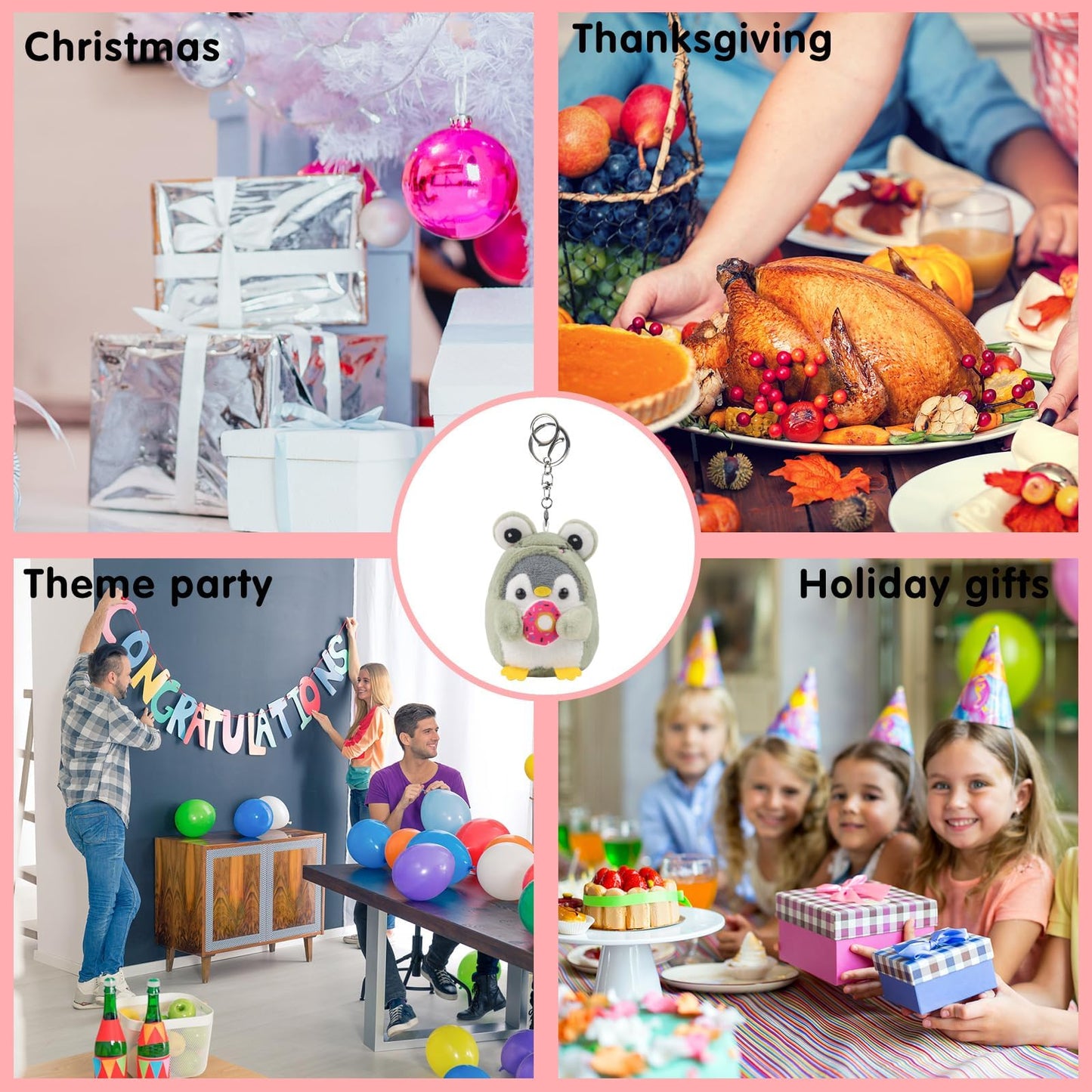 Anboor Small Stuffed Animals Penguin Plush Keychain Cosplay Costume Play Penguin Plush Toy Pendant Handbag Backpack (Frog)