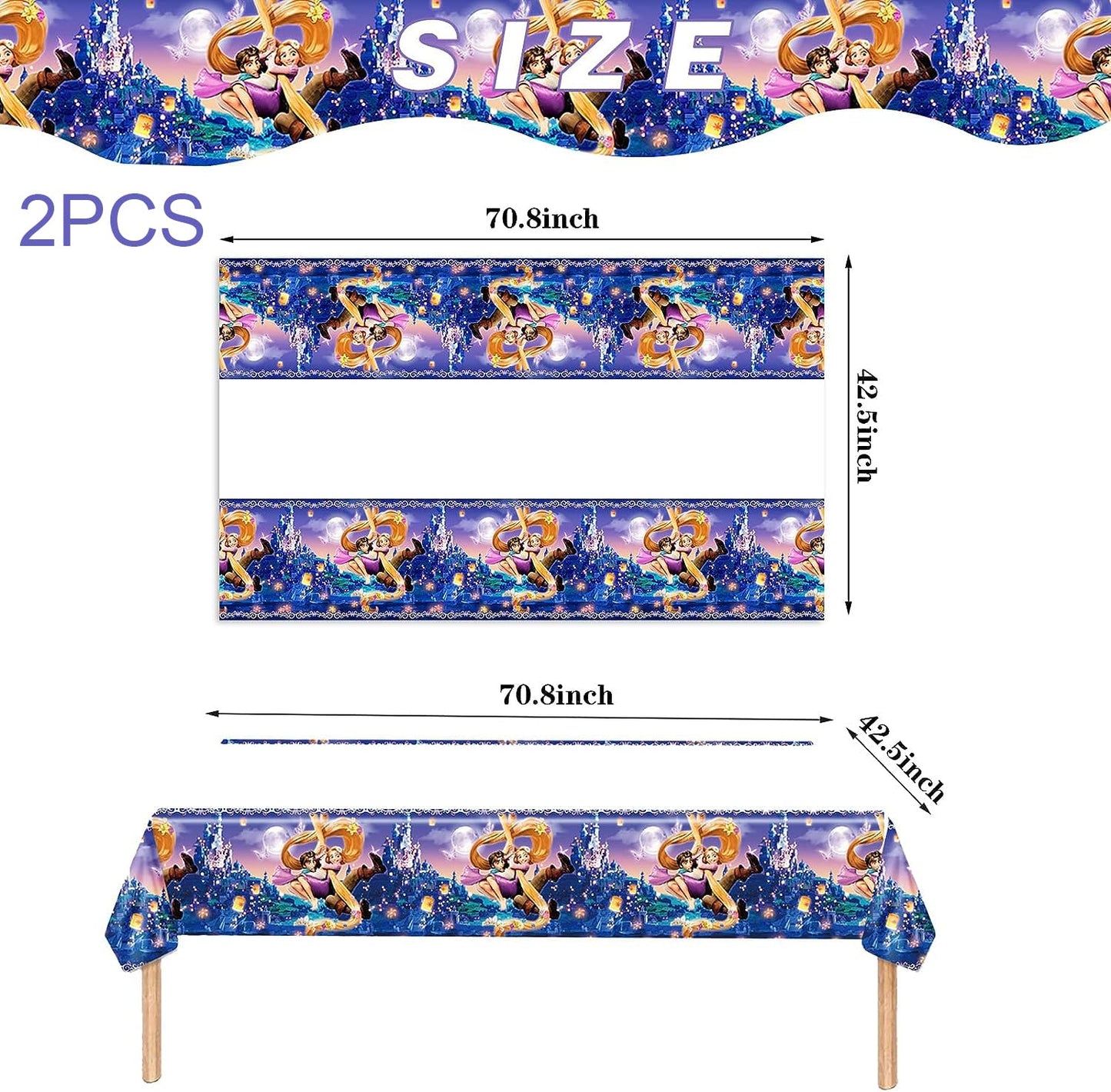 DoMiDoLa 2Pack Princess Rapunzel Tablecloth Disposable Tablecover Birthday Party Supplies and Decorations for Kid Boy Baby Showe