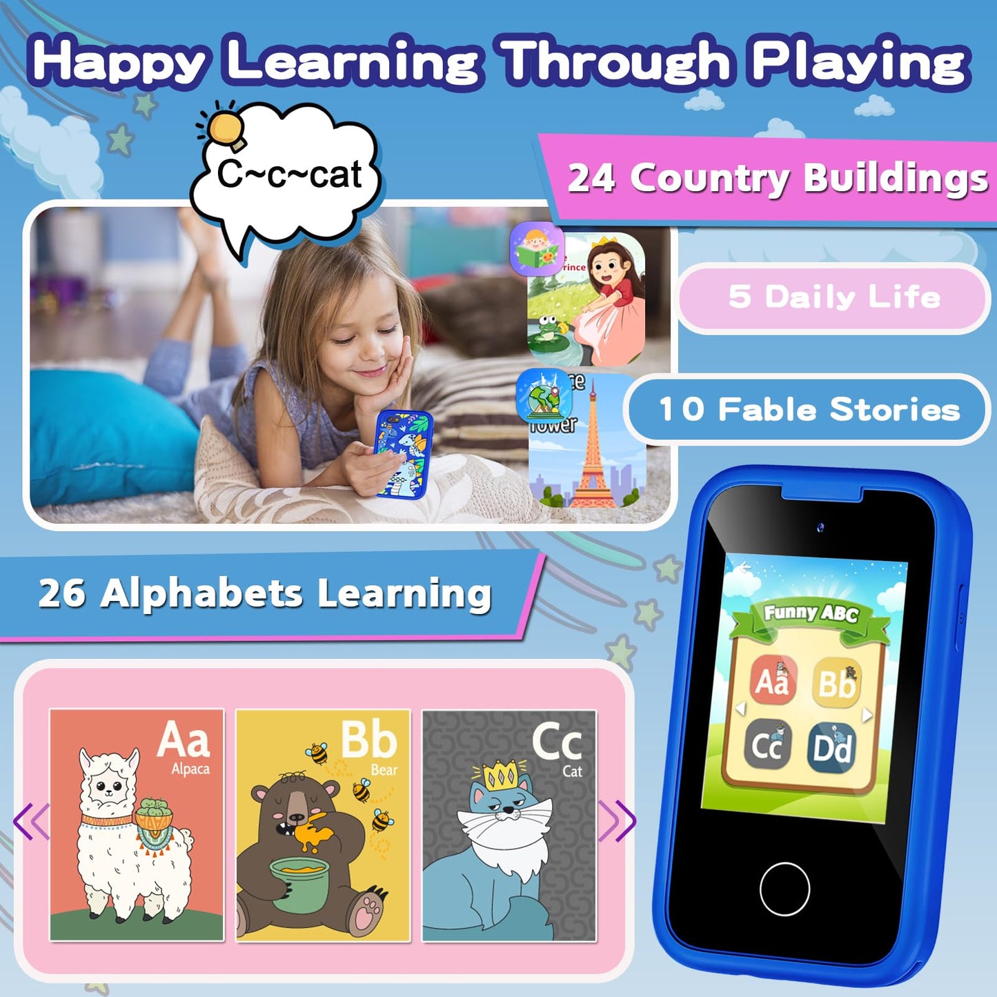 Kids Smart Phone for Boys, Christmas Birthday Gifts for Boy Girl Age 3-10 Kids Toys Cell Phone, 2.8'' Touchscreen Toddler Learni