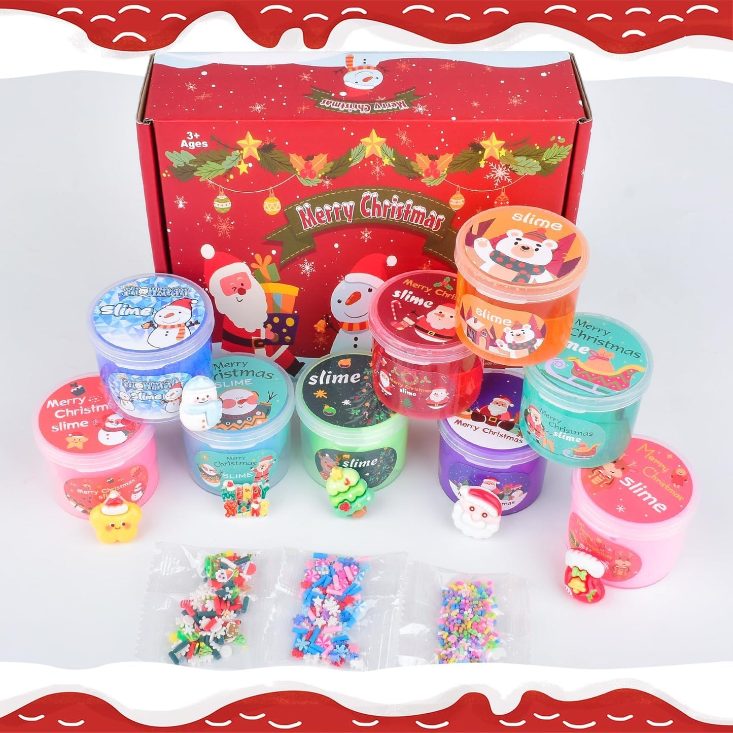9 Pack Christmas Slime Kit, With 3 Butter Slime And 3 Cloud Slime And 3 Clear Slime, Soft & Non-Sticky, Birthday Gifts For Girls