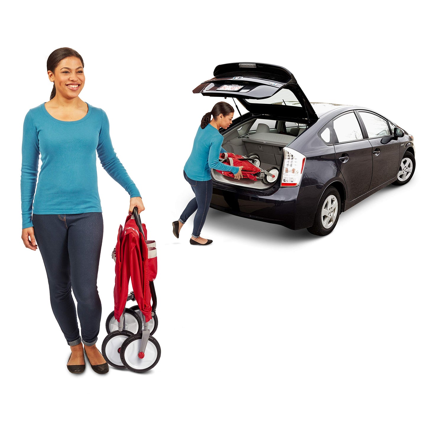 Radio Flyer 3-In-1 Ez Folding Wagon Ride On For Kids, Garden, & Cargo, Red Collapsible Wagon