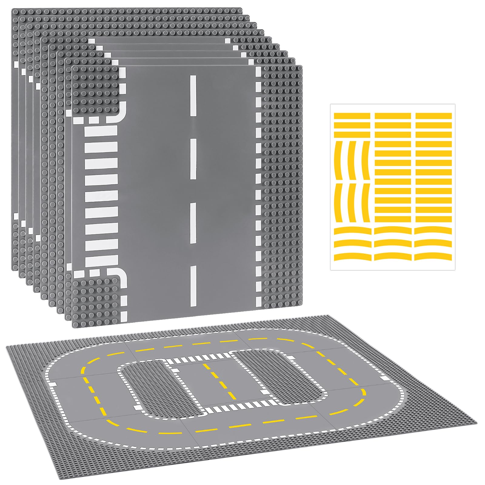 Pokiiulk 9 Pack Road Base Pates For Building, Compatible With Lego Classic Bricks, 10    X 10    Baseplates Fits For Lego Roads,