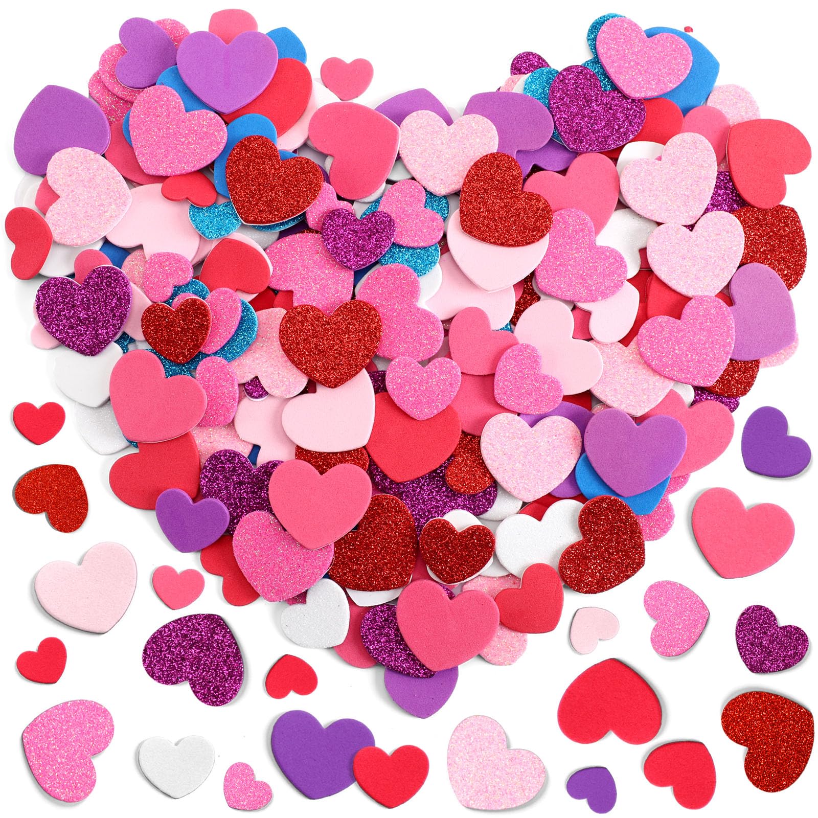 SEPGLITTER Heart Foam Stickers, 600Pcs Valentines Day Glitter Matte Love Heart Shaped Self Adhesive Foam Stickers Decals for Ki