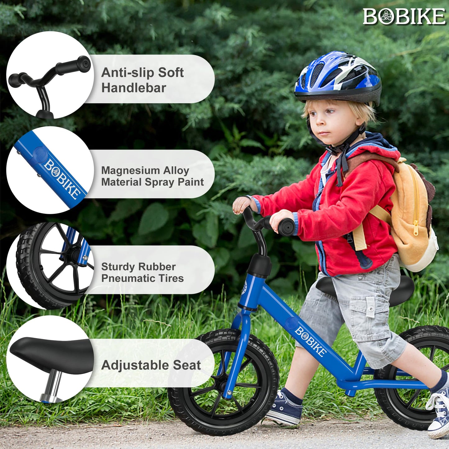 Bobike Toddler Balance Bike Toys For 2 To 5 Year Old Girls Boys Adjustable Seat And Handlebar No-Pedal Training Bike Best Gifts For Kids (Blue)