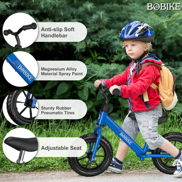 Bobike Toddler Balance Bike Toys For 2 To 5 Year Old Girls Boys Adjustable Seat And Handlebar No-Pedal Training Bike Best Gifts For Kids (Blue)