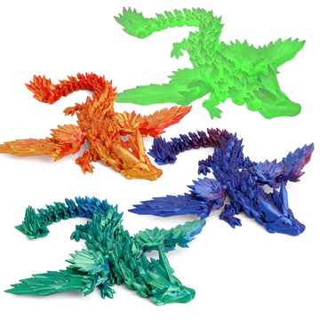 Keridazply 3D Printed Dragon With Wings Flying Dragon 4Pcs,9 Inch Articulated Winged Dagon For 3D Printed Gift, Desk Pet Decor,F