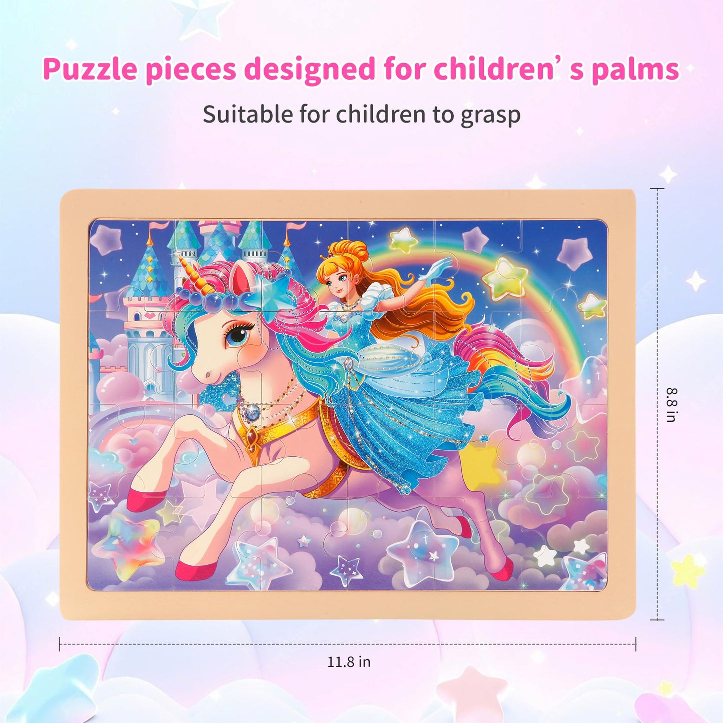 Kawyehu Large Wooden Puzzles for Kids Ages 4-6  24 Pcs Kids Puzzles in Gift Box(12 * 9 in)  Preschool Educational Toys Birthday Gifts Puzzles for 3 4 5 6 7 8 Year Old Boy Girls  Princess