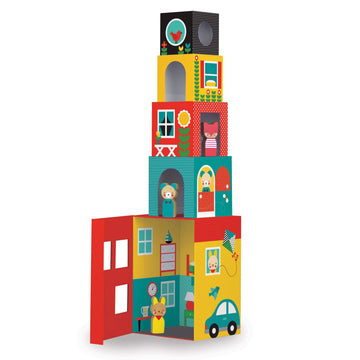 Petit Collage Peek-A-Boo Nesting And Stacking Blocks Playset, Includes 4 Stacking Boxes And 3 Wooden Characters – Easy Storage And Cute Illustrations – Makes A Great Gift Idea