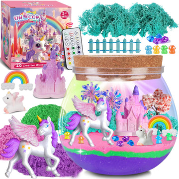 Ronstone Uni-Corn Terrarium Kit Toys For Girls - Birthday Christmas Gift For Girls Ages 4 5 6 7 8-12 Year Old - Light Up Diy Uni
