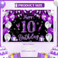 Purple 10Th Birthday Decoration Banner For Girls Large Black Purple Silver Happy 10Th Birthday Banner Purple And Black 10Th Background For 10Th Birthday Anniversary Party Supplies