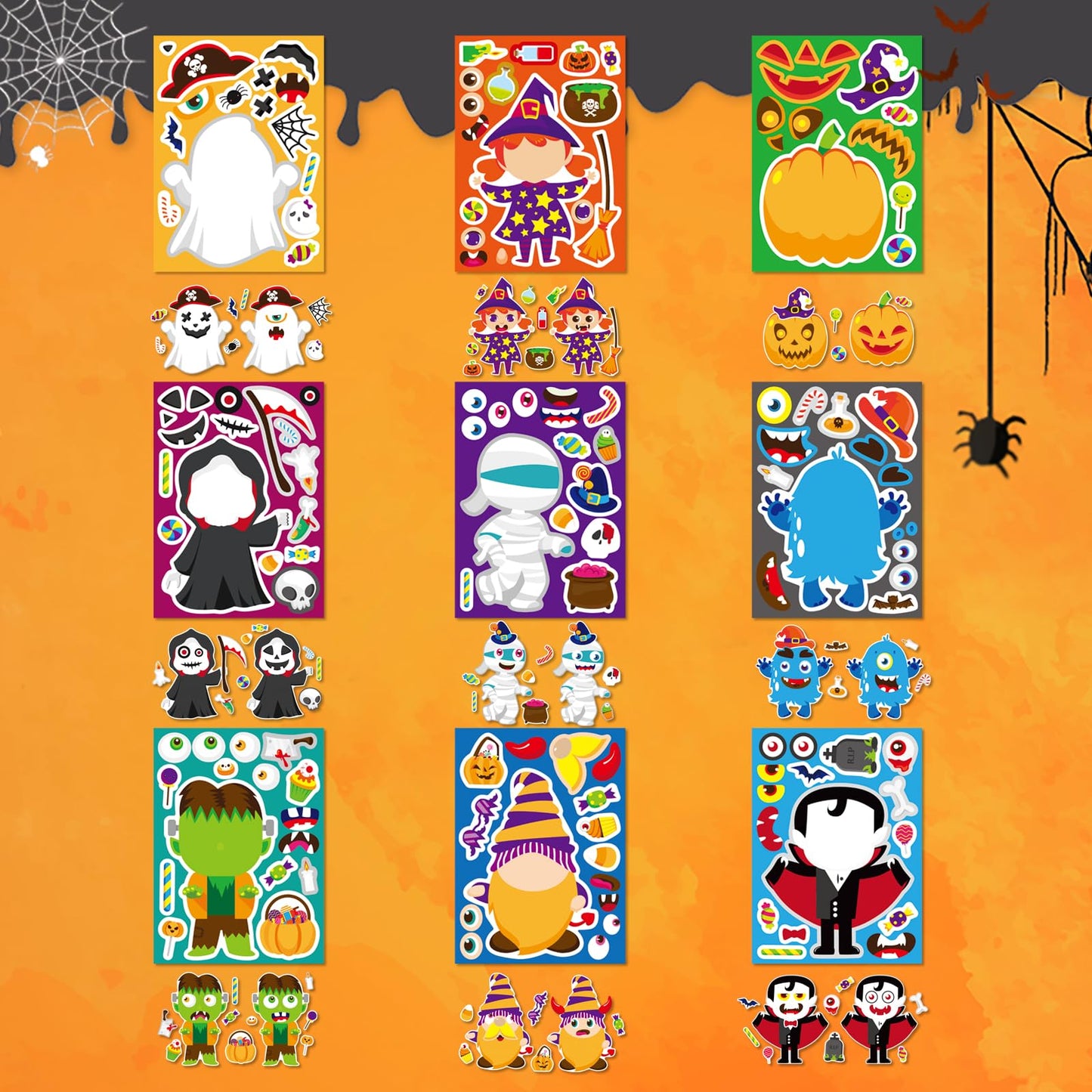 27 Sheets Halloween Make A Face Stickers Make Your Own Halloween Character Mix And Match Stickers Sheets Vampires Witches Mummie