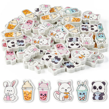 BZaber Bubble Tea Mini Eraser for Kids Bulk Christmas Winter Gifts 60Pcs Cute Kawaii Panda Rabbit Cat Boba Cup Pencils Erasers 3