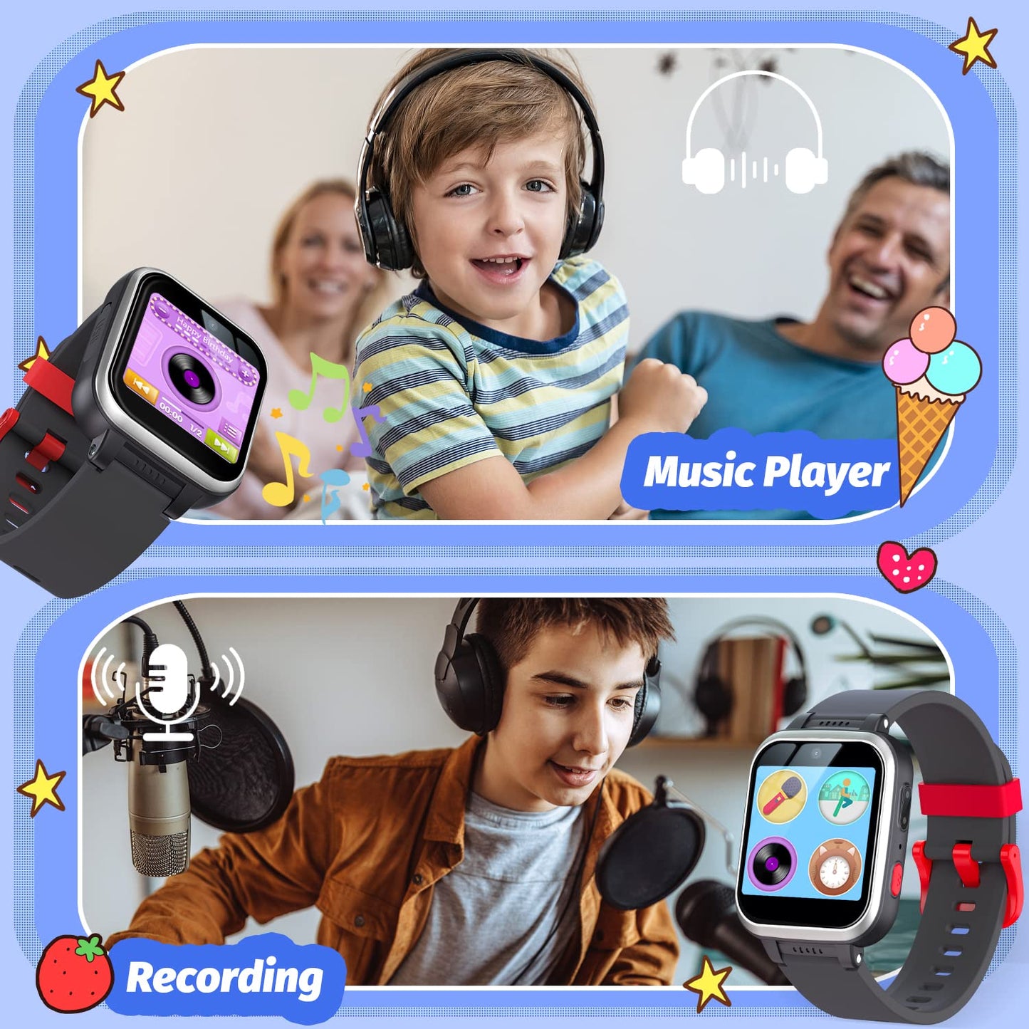 Meoonley Kids Smart Watch With Puzzle Games Hd Touch Screen Camera Video Music Player Pedometer Alarm Clock Flashlight Fashion K
