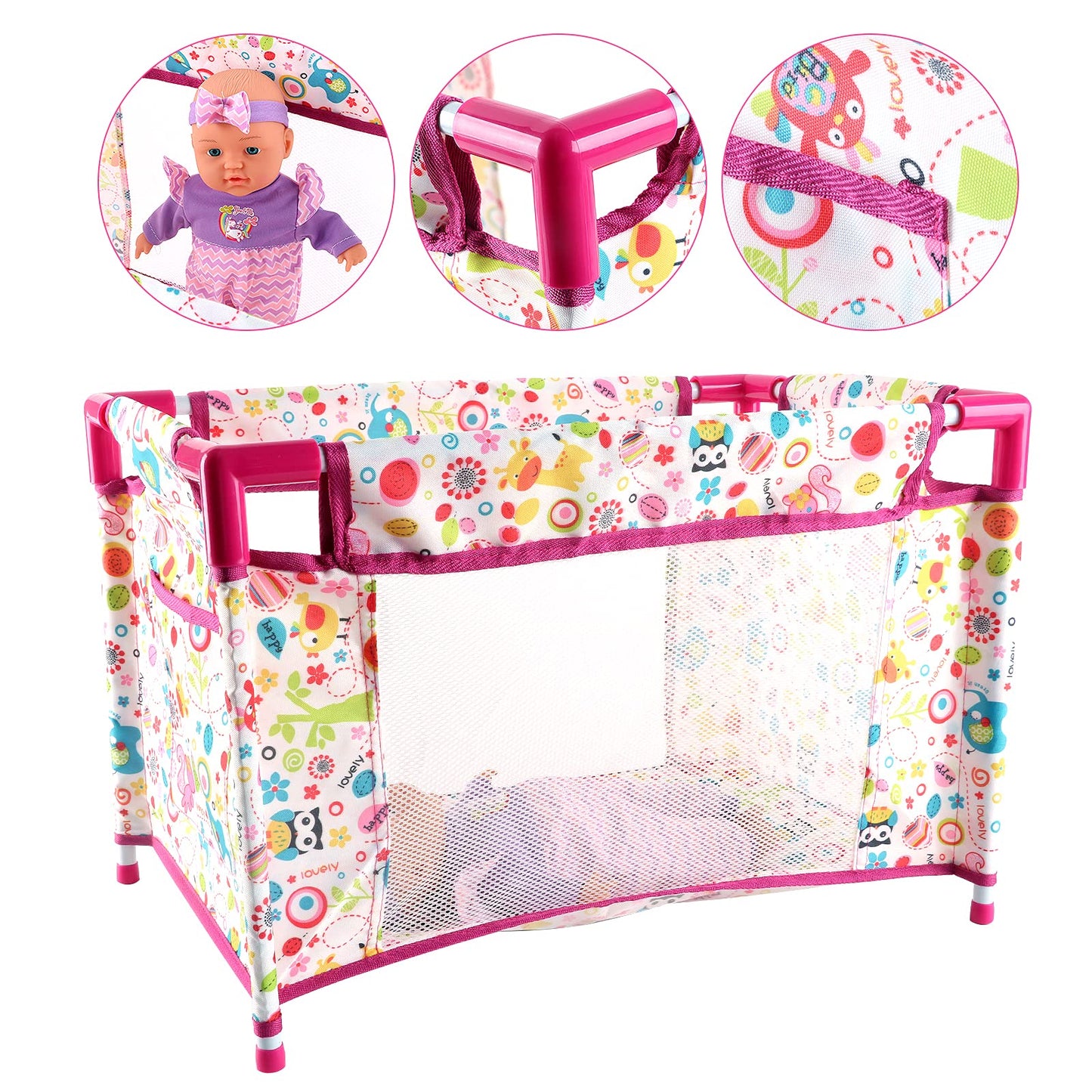 Deao Kids Baby Doll Stroller Nursery Role Play Set With A Variety Of Feeding Toy And Play Mat Travel Cot Baby Carrier Stroller A
