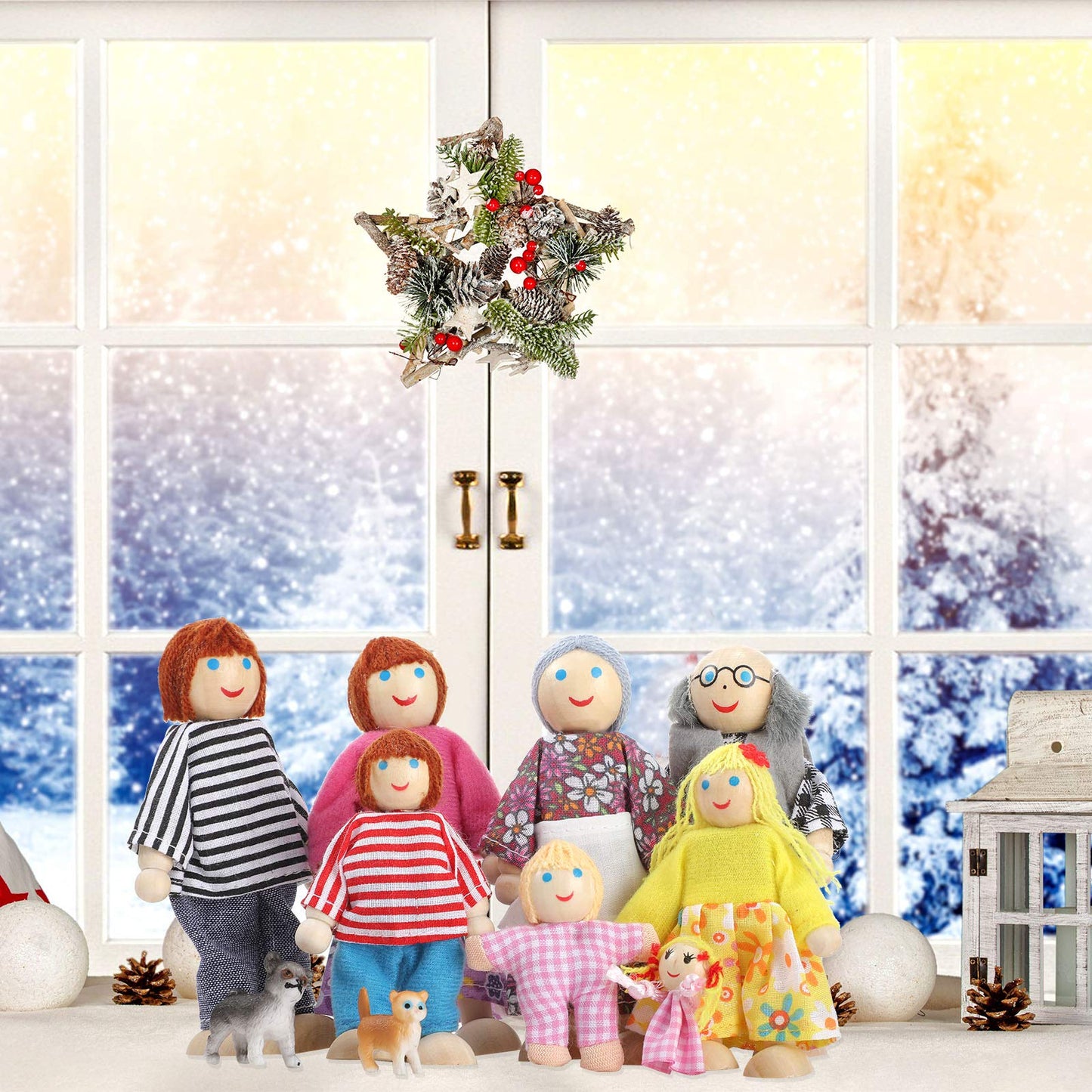 Skylety 10 Pcs Wooden Dollhouse Set Of Mini People Figures Dolls Wooden Doll Pretend Play Figures Accessories For Pretend Dollhouse Toy(Classic Style)