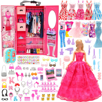 Miunana 11.5 Inch Girl Doll Wardrobe Set 114 Pcs Clothes And Accessories Wedding Dress Fashion Sequin Dresses Swimsuit With Butt