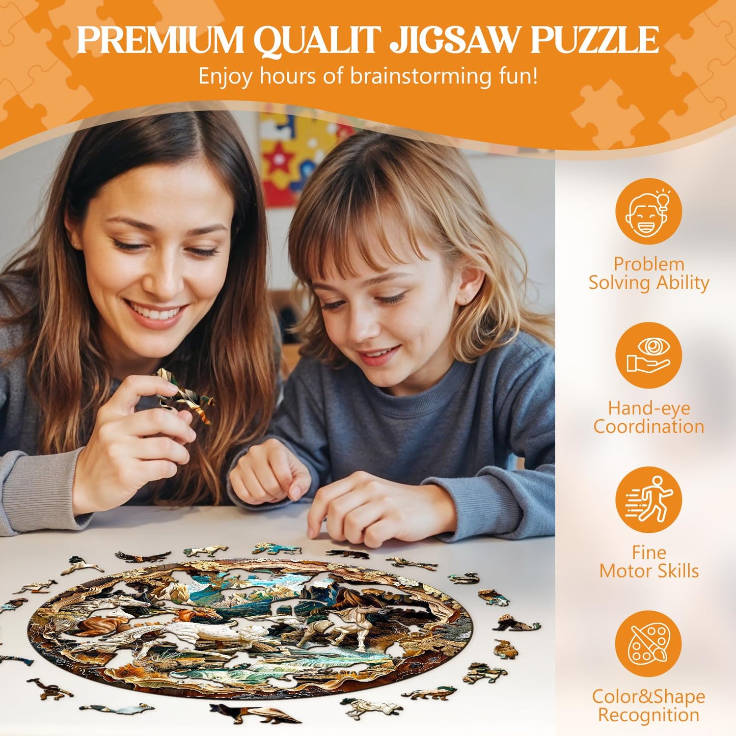 Wooden Puzzles for mature-themeds  Wooden Jigsaw Puzzles for mature-themeds Kids  3D Vision Effect-3D Horse Unique Shaped Wood Puzzles mature-themed  Creative Birthday Gifts for Friends Family Game(13.4 * 13.4in 300pcs)