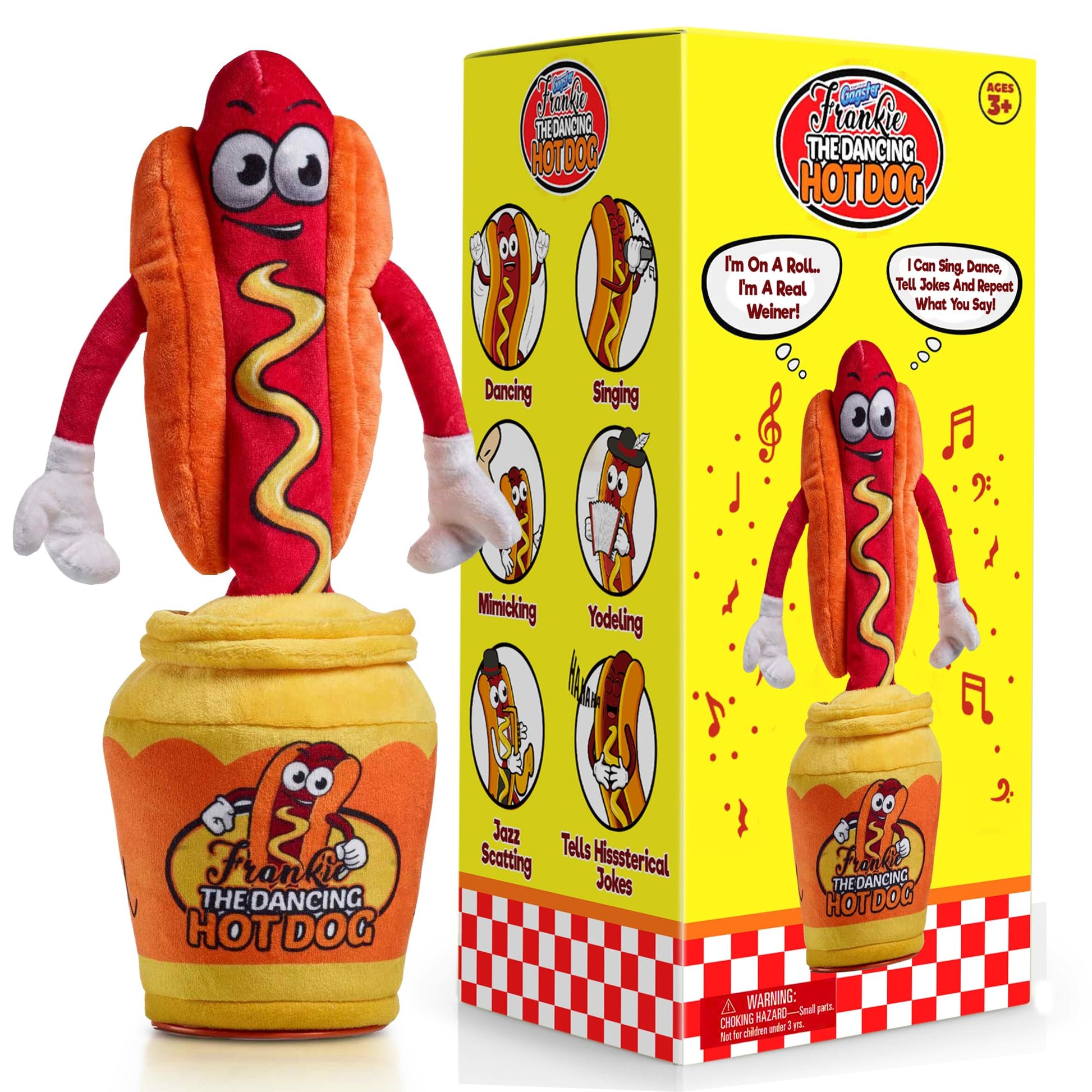 Gagster Dancing Hot Dog - Sings, Yodels, Tells Jokes - Funny Talking Decor Toy For Kids & Adults