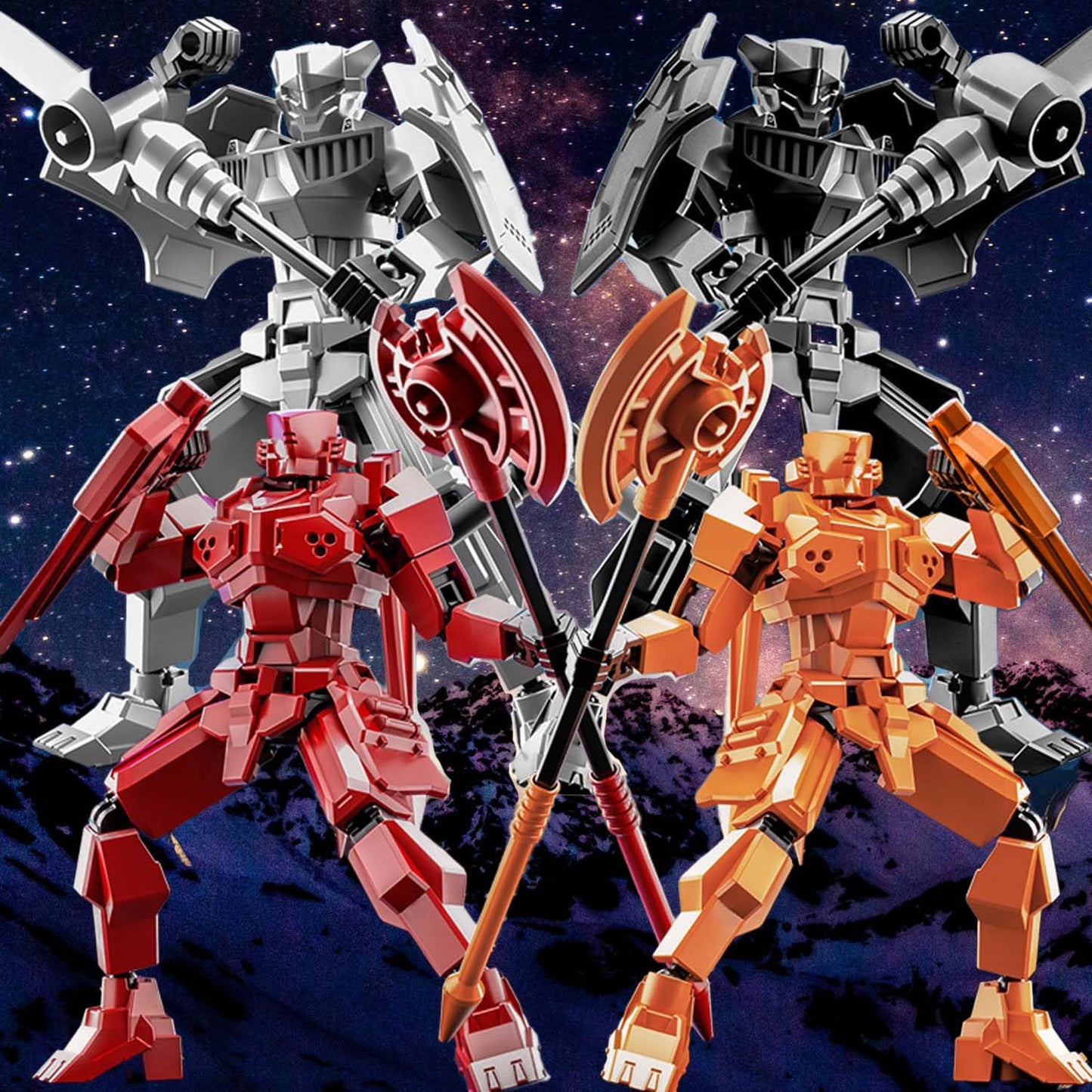 WEAREWE 2 Set DIY 3D Printed T13 Action Figures Set Lucky 13 Action Figure Multi-Jointed Movable Mech Doll Robot(Red-Blue)