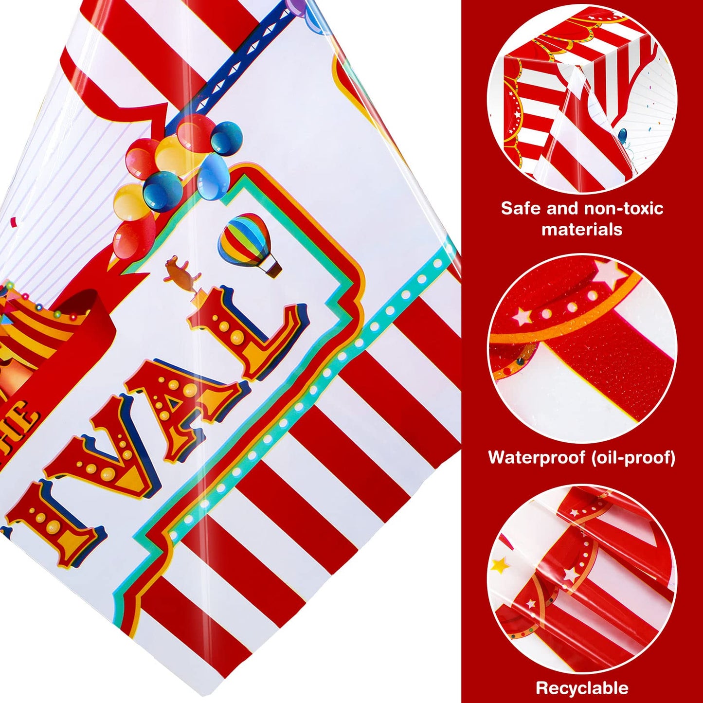 3 Pack Carnival Theme Party Tablecover Carnival Tablecloth for Carnival Theme Party Table Decorations Red and White Striped Tabl