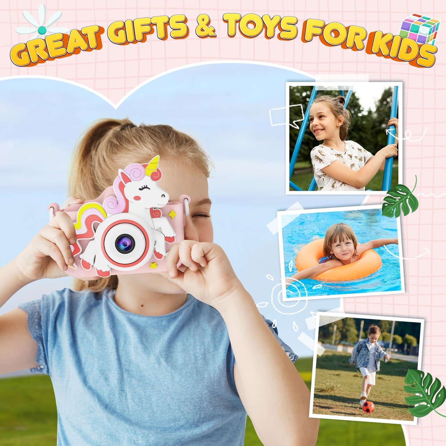 Kids Camera, Unicorn Toys Camera With Selfie 1080P Hd Video, Christmas Birthday Gifts For Girls, Toddler Digital Camera Toys Gif