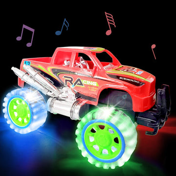 ArtCreativity Light-Up Red Monster Truck with Sounds, 9 Inch Monster Truck with Flashing Wheels and Friction Motor, Push n Go To