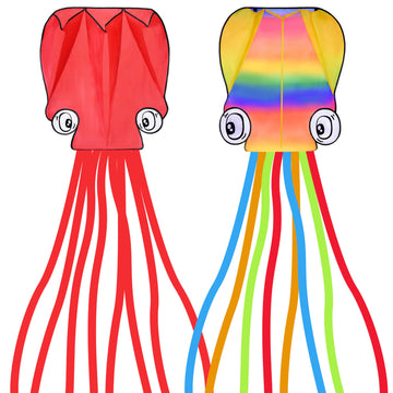 Syncfun 2 Packs Large Octopus Kites Rainbow And Red- Easy-Fly Design For Kids And Adults With 328Ft Line, Giant Beach Kites For