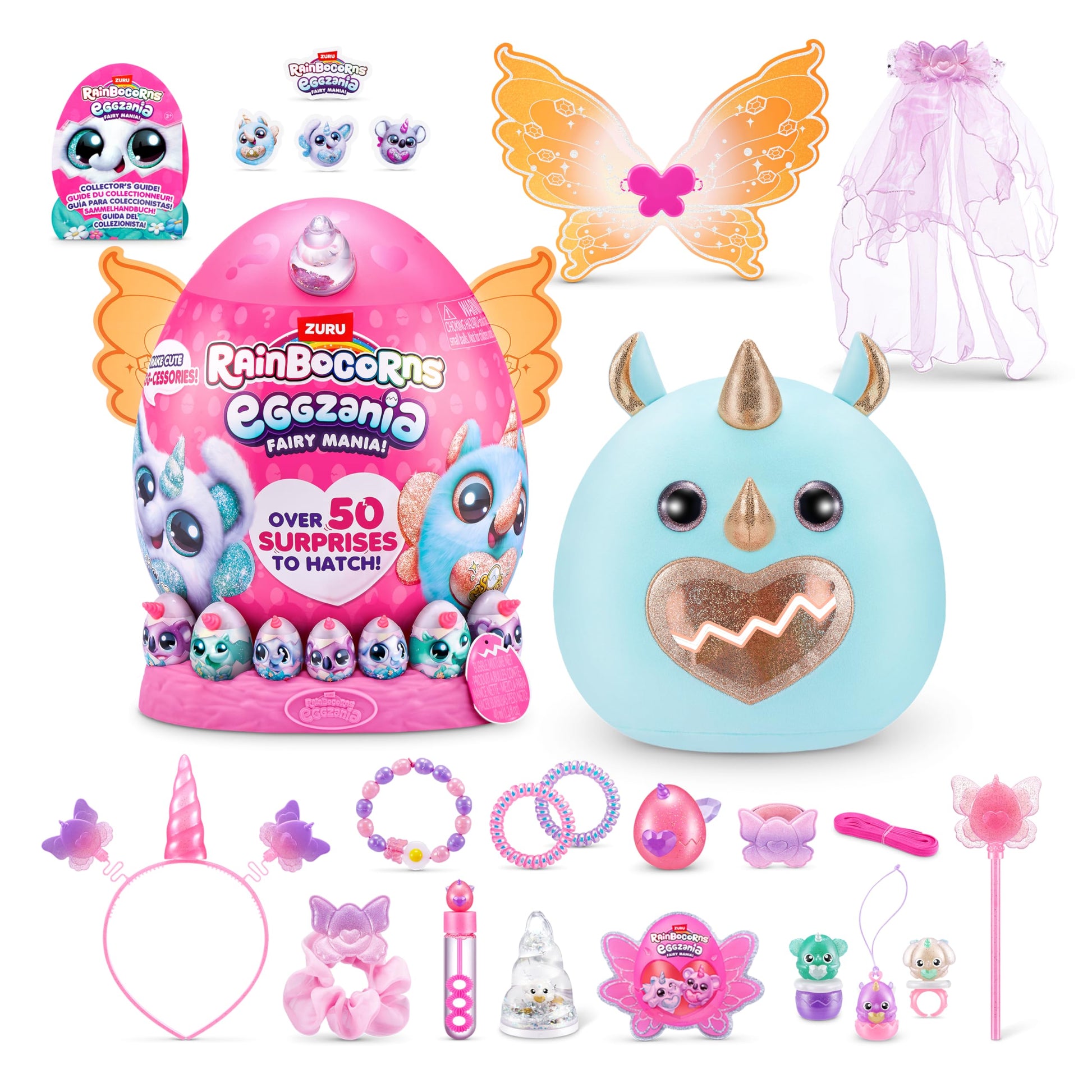 Eggzania Fairy Mania (Rhino) By Zuru, Plush Toy, Collectible Plush, Surprise Eggs, Wearable Accessories, Slime, Toys For Girls