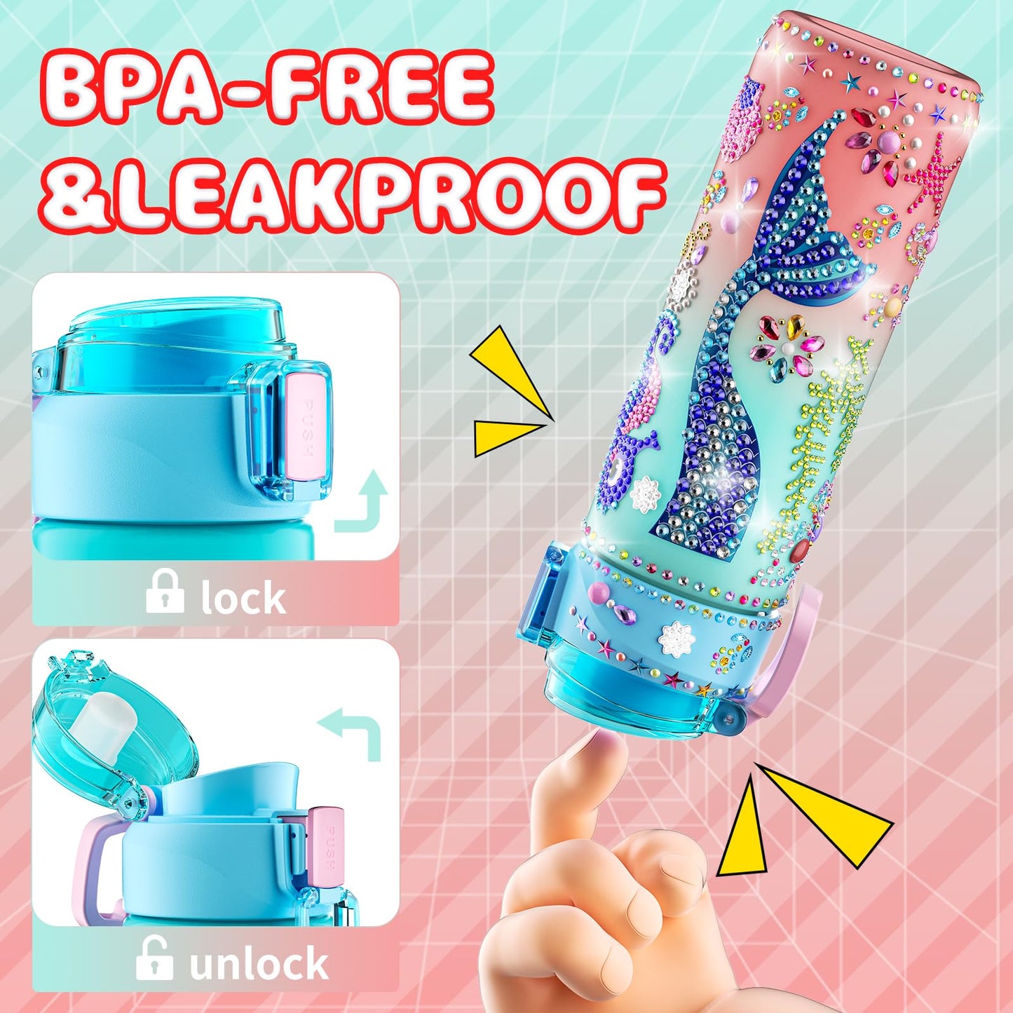 Gifts For 4-12 Year Old Girl - Decorate Your Own Water Bottle Kits For Girls, Mermaid Painting Diamond Art & Crafts Kits, Clay B