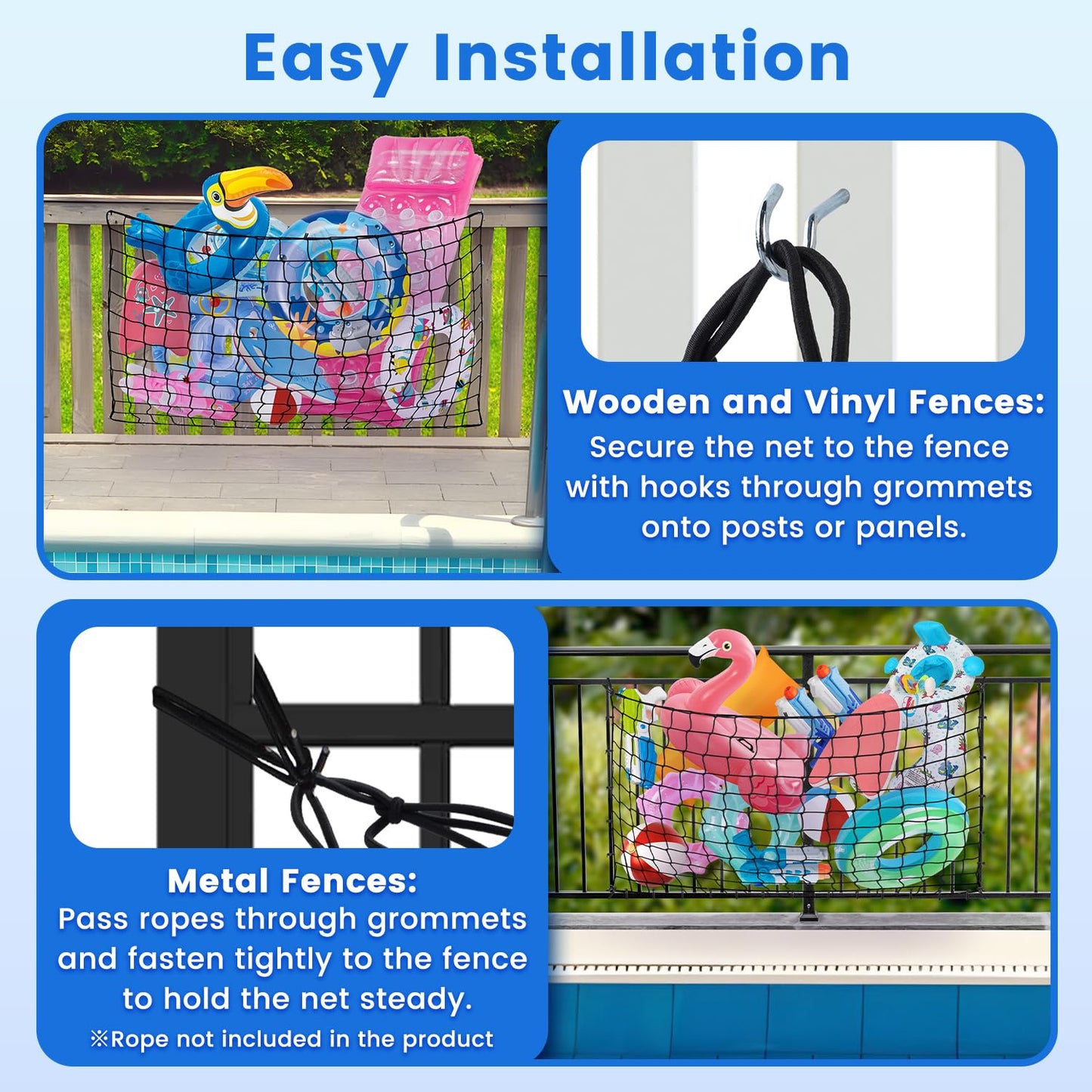 Vidoya Pool Storage Net, Pool Toy Net 71    X 47   , Elastic Mesh Net With 20 Hooks For Fence, Outdoor Pool Toy Storage For Nood