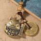 Mansiyuyee Lucky Cat Statue Keychain with Five Emperors Money Feng Shui Coins, Maneki Neko Figure Holding a Streamer Lucky Tasse