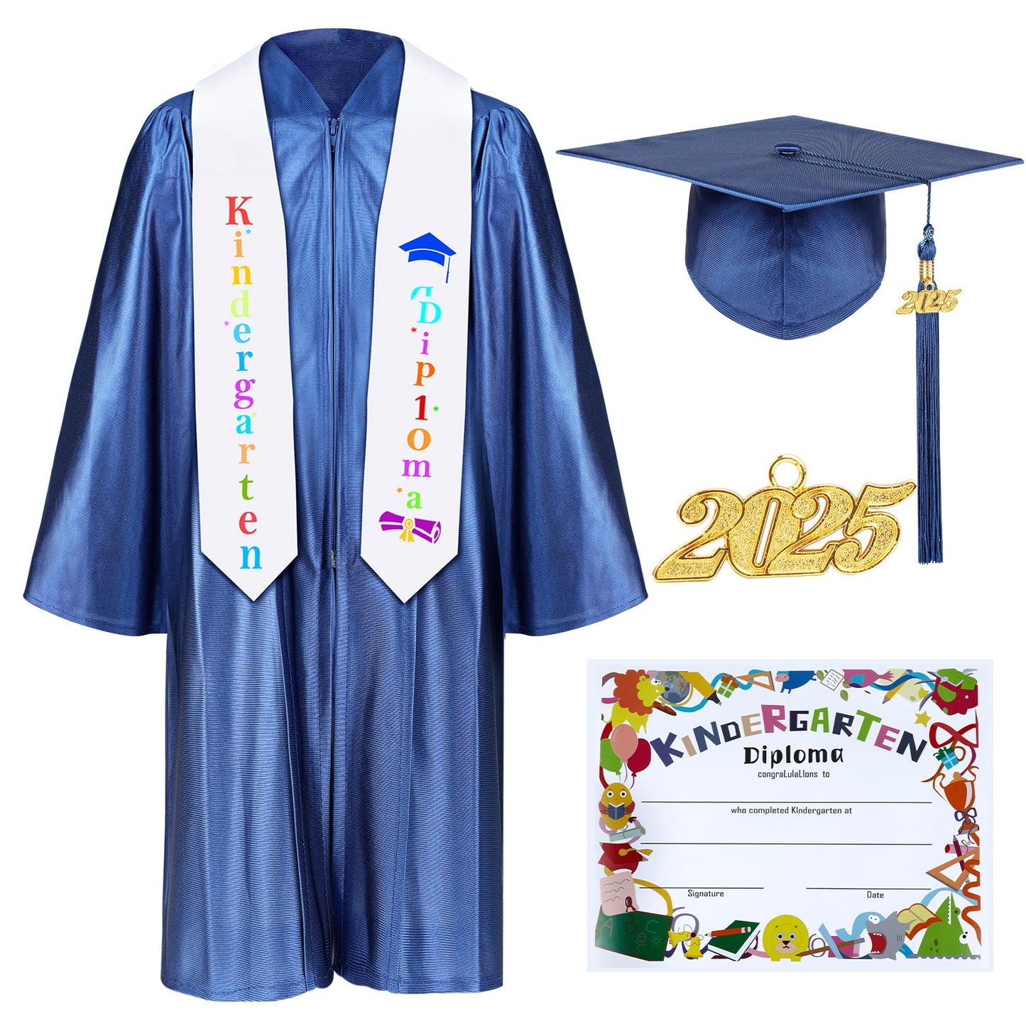 Mukum Kindergarten Graduation Cap And Gown Set With Tassel 2024 Charms Graduations Stoles For Kid Preschool Kindergarten