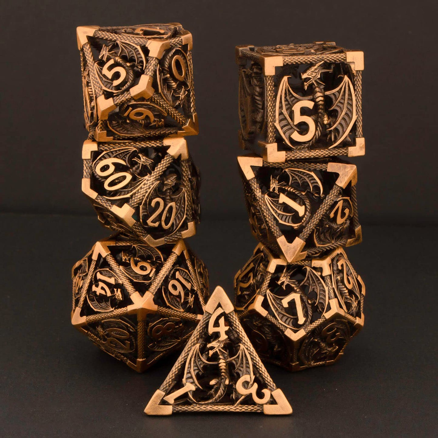 KERWELLSI Hollow Metal DND Dice Set, Dungeons and Dragons Dice Set with Gifts Box, 7pcs D&D Dice Set, Polyhedral Dice Set for RP