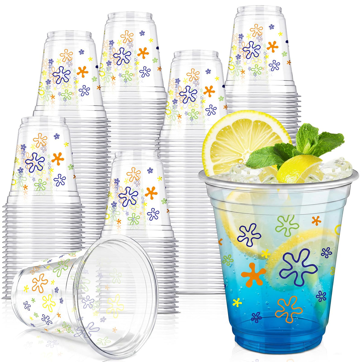 Yuxung 50 Pcs Cartoon Snack Cups 12 oz Disposable Blue Plastic Cups