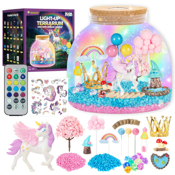 Unicorn Light Up Terrarium Kit For Kids - Create A Fantasy Unicorn World | Unicorn Toys For Girls, Science Kits, Arts And Crafts For Kids, Girls Toys Ages 4+, Kids Gifts