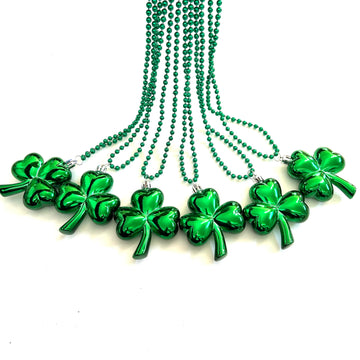 Gzyssl 12 Pcs St. Patrick Jumbo Shamrock Pendant Bead Necklaces Green Irish Festival Shamrock Parade Beads Necklaces Party Suppl