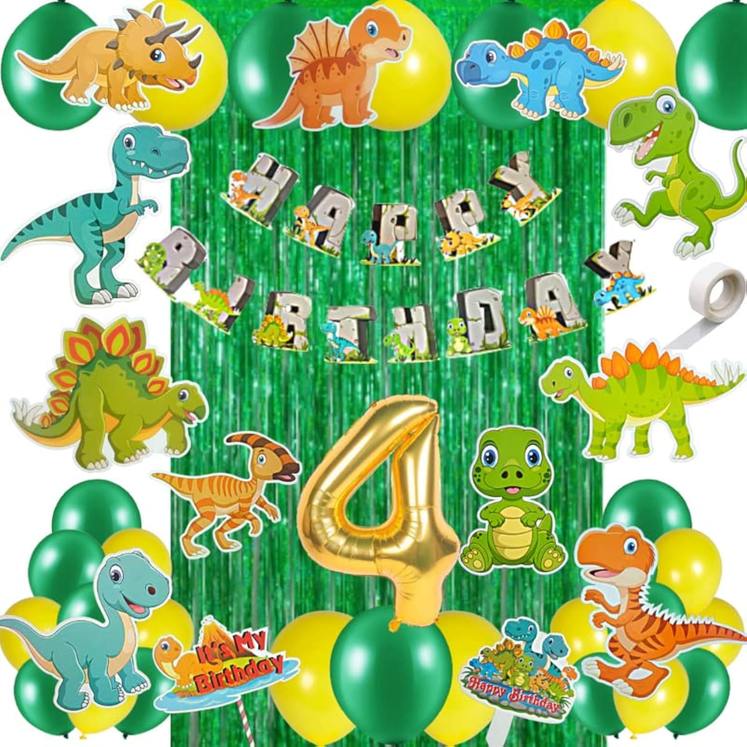Fi  Flick In 50 Pcs 4Th Birthday Jungle Theme Decoration For Boys Dinosaur Safari Animals Curtain Cutouts Dino Animal Banner 4T