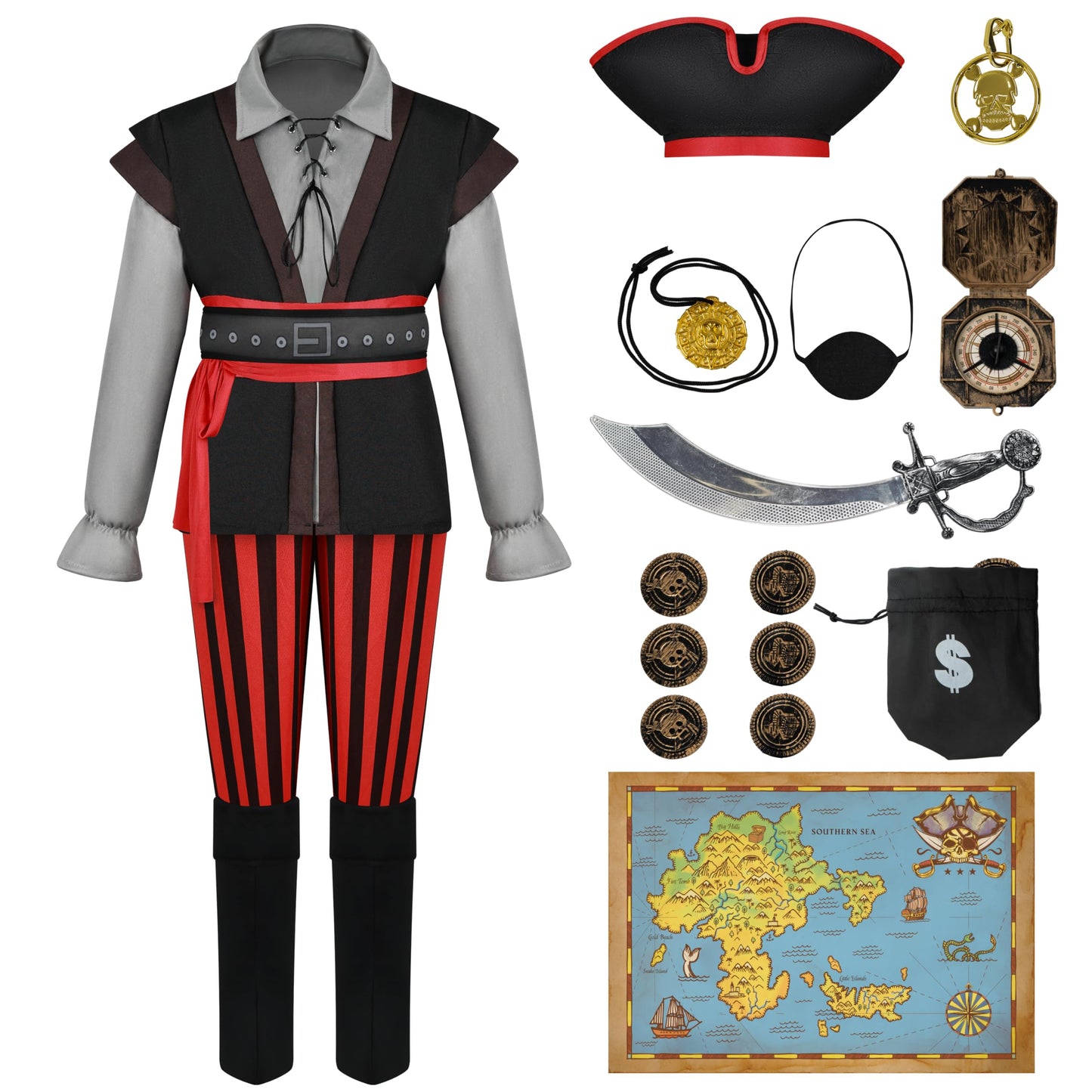 Spooktacular Creations Halloween Boys Costume  Boys Pirate Costume  Kids Pirate Outfit with Accessories for Halloween Role Playing Party(Small(5-7 yrs))