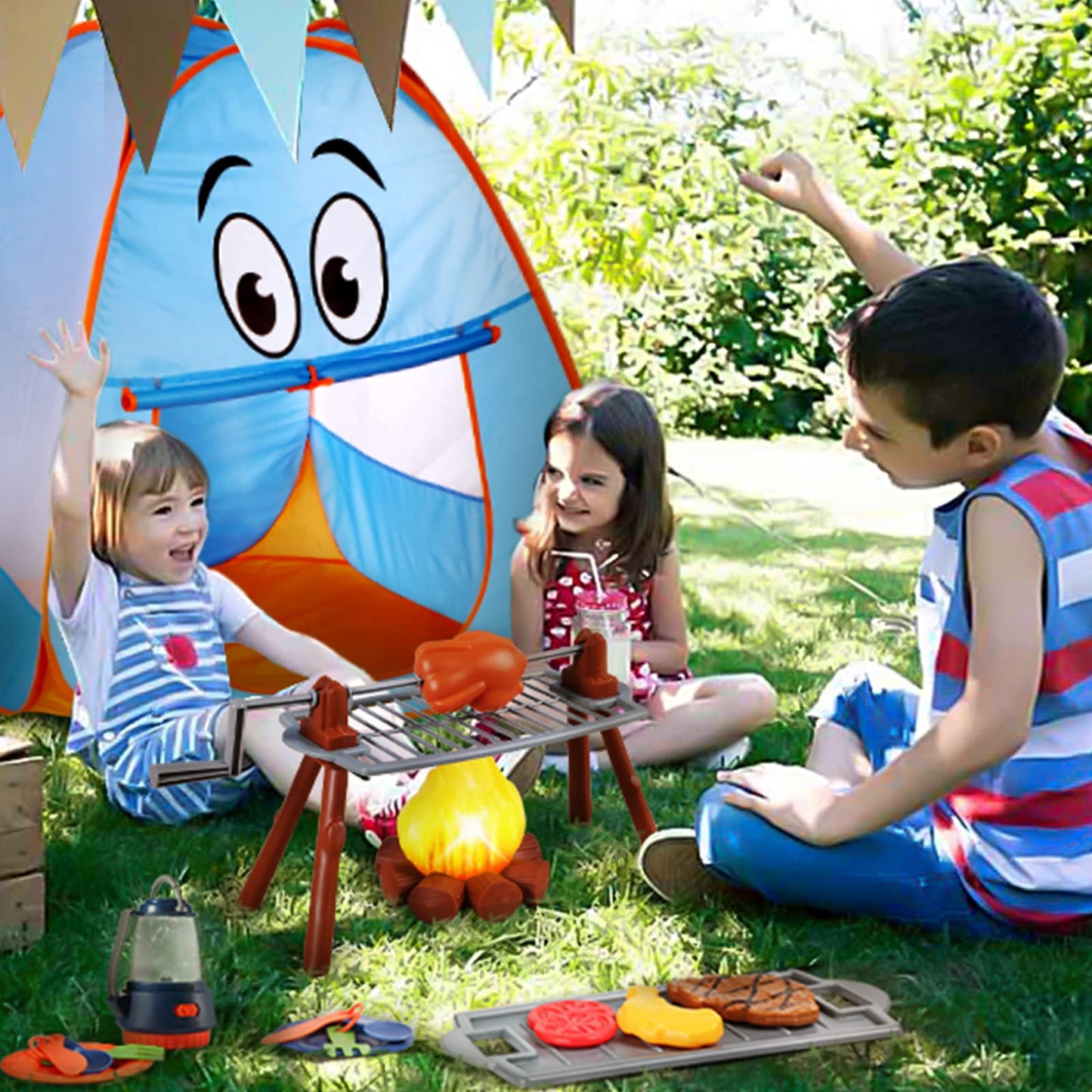 Kids Camping Set With Tent For 2 Toddlers-Kids Camping Toys For Kids 3-5 With Pop Up Play Tent-Indoor Outdoor Pretend Camping Toys