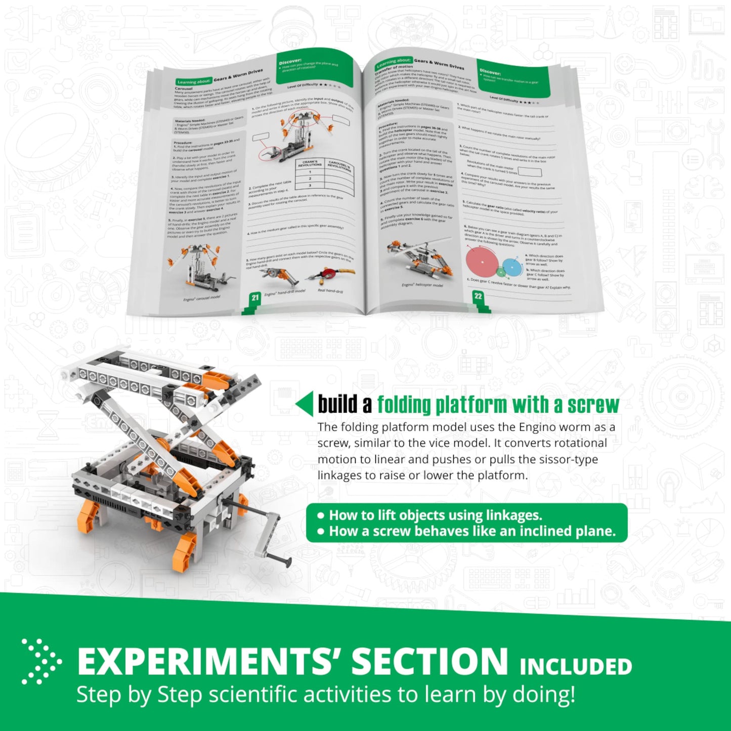 Engino Discovering Stem Mechanics Gears & Worm Drives | 12 Working Models | Illustrated Instruction Manual | Theory & Facts | Experimental Activities | Stem Construction Kit