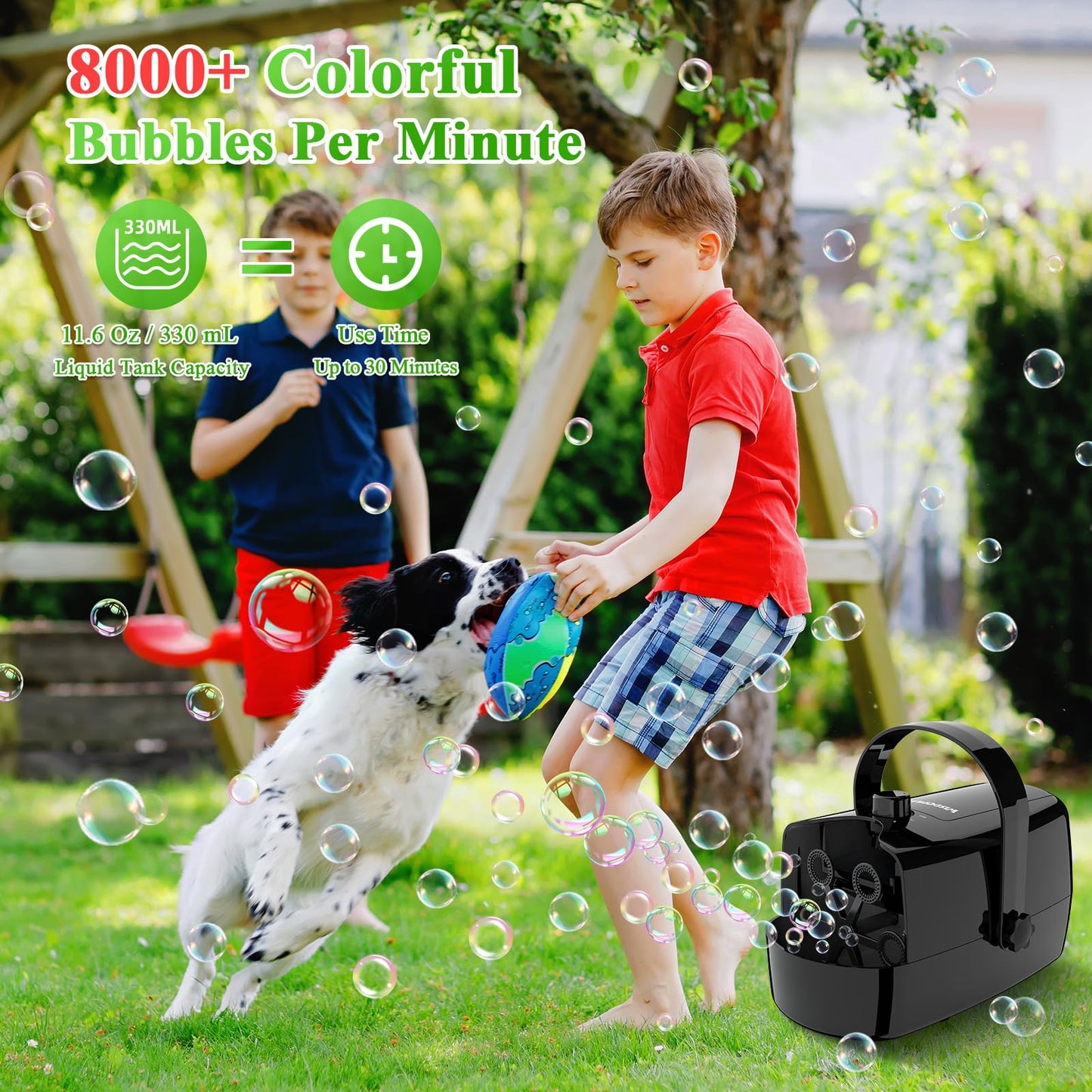 Bubble Machine, 3 in 1 Bubble Maker, Bubble Blower with Replaceable Bubble Wands, 8000+ Colorful Bubbles Per Minute, Operated by