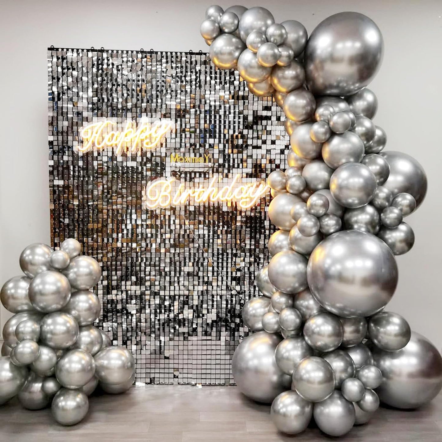 Moxmay Metallic Sliver Balloons Different Sizes, 102 Pcs 18 12 10 5 Inch Sliver Latex Chrome Balloon For Graduation Baby Shower