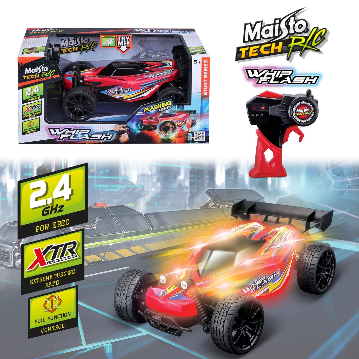 Maisto Tech R/C 2.4 GHz WhipFlash Light-up Buggy, Red