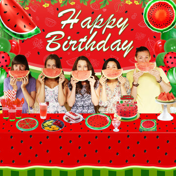 LKITMIUT Watermelon Party Supplies Set - 215 Pack Decor with Plates, Balloons, Backdrop, Tablecloth & Napkins for One In A Melon Theme