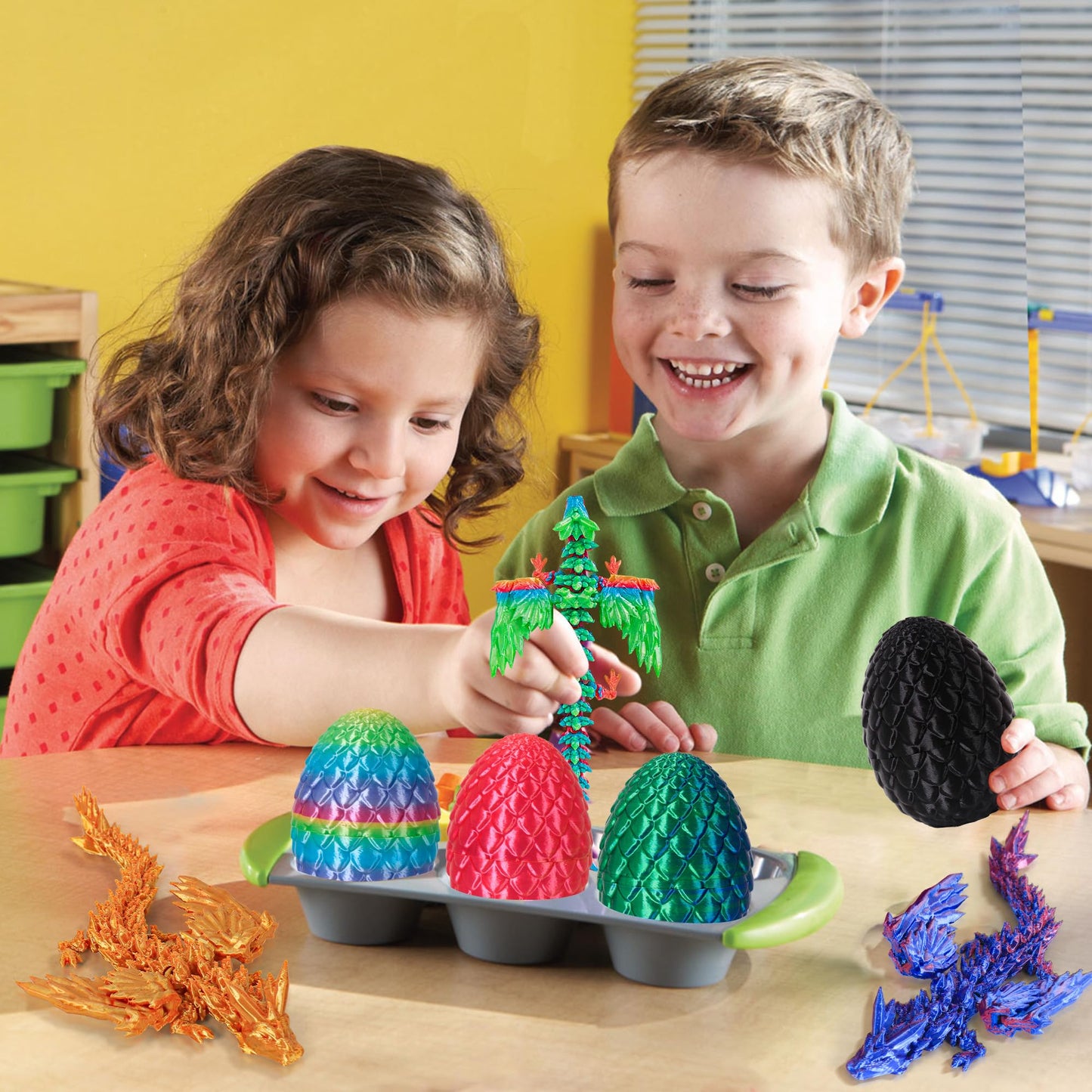 3D Printed Dragon Eggs with Dragon Inside  Easter Mystery Dragon Egg Articulated Crystal Dragon Fidget Toy  Surprise 3D Printed Dragon Egg with Wings Flying Animals Toy Easter Basket Stuffers 4PCS(B)