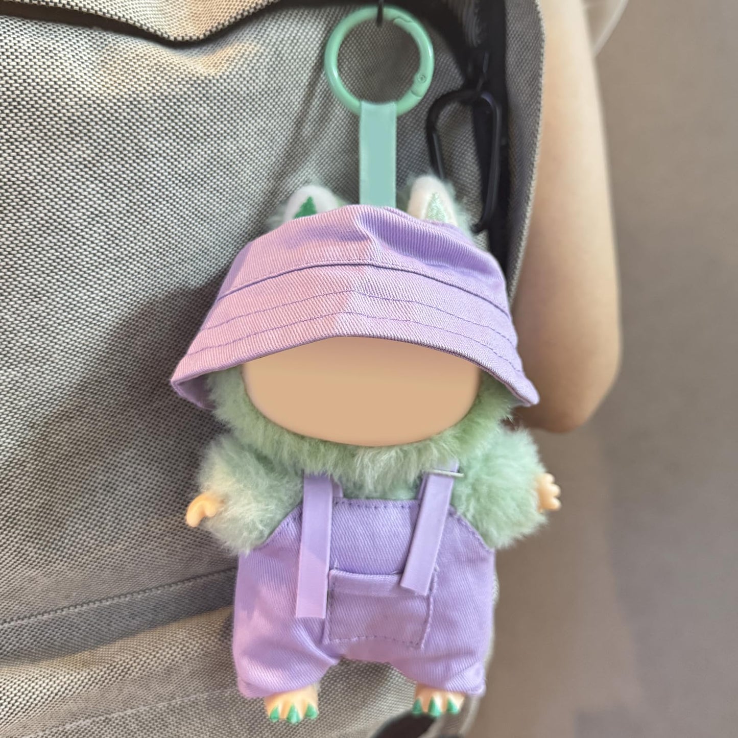 17cm Light Purple Doll Clothes Set (No Doll)  Bucket Hat & Overalls Shorts Outfit  Cute Style for 17cm Doll Dress - up (Hat-Overalls Purple)
