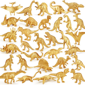 Augtoy Gold Plastic Mini Dinosaur Figures Toys 48Pcs Party Favors Supplies Birthday Dino Cupcake Toppers Prizes Box Toddler Kids Classroom Boy Girl Goodie Bags Easter Eggs Stuffers Pinata Filler